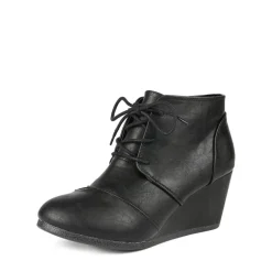 Lace Up Low Wedge Heel Ankle Boots