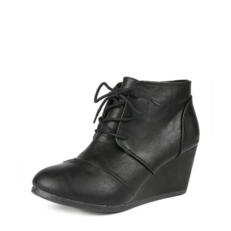 Lace Up Low Wedge Heel Ankle Boots