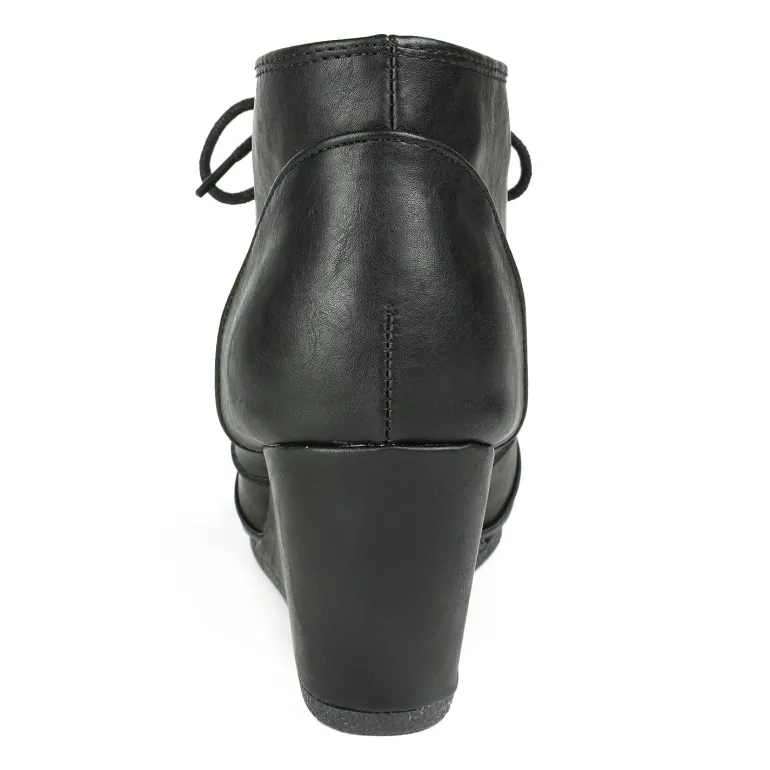 Lace Up Low Wedge Heel Ankle Boots