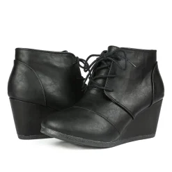 Lace Up Low Wedge Heel Ankle Boots