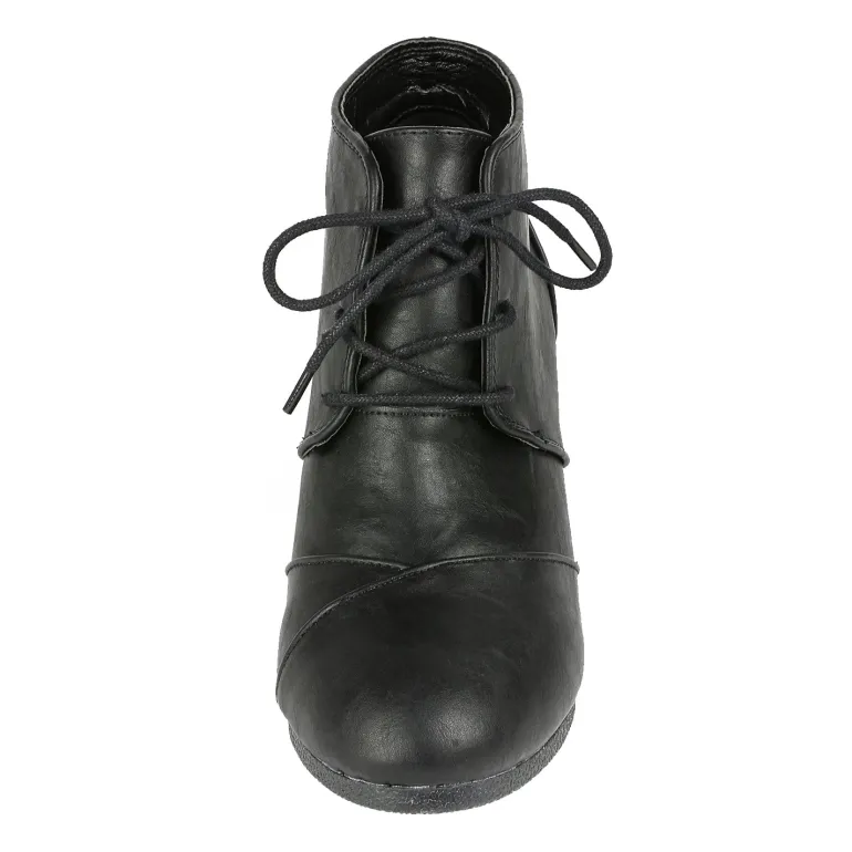 Lace Up Low Wedge Heel Ankle Boots