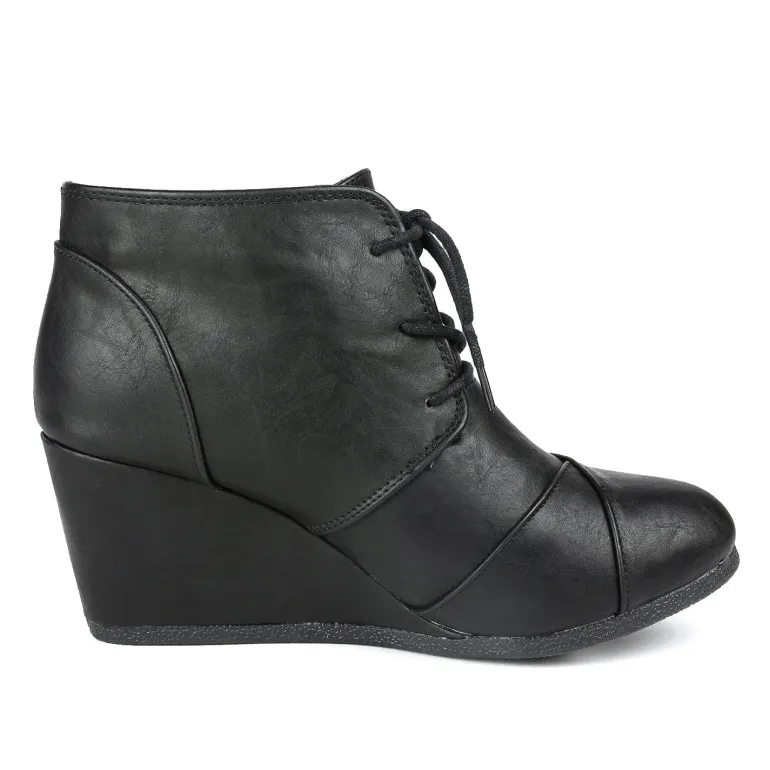 Lace Up Low Wedge Heel Ankle Boots