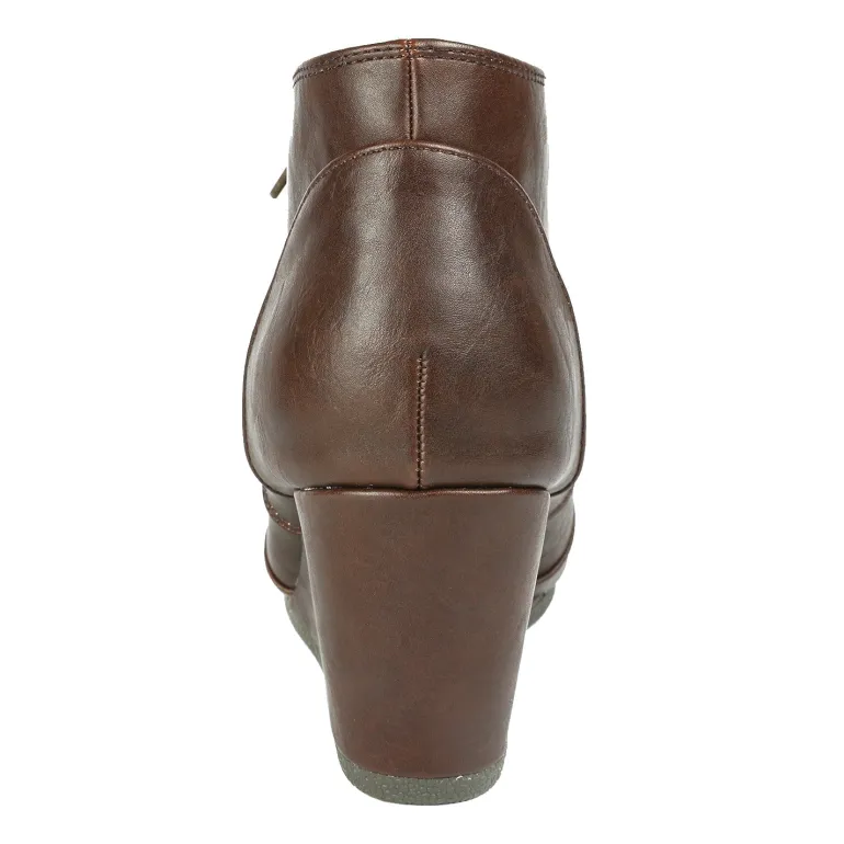Lace Up Low Wedge Heel Ankle Boots