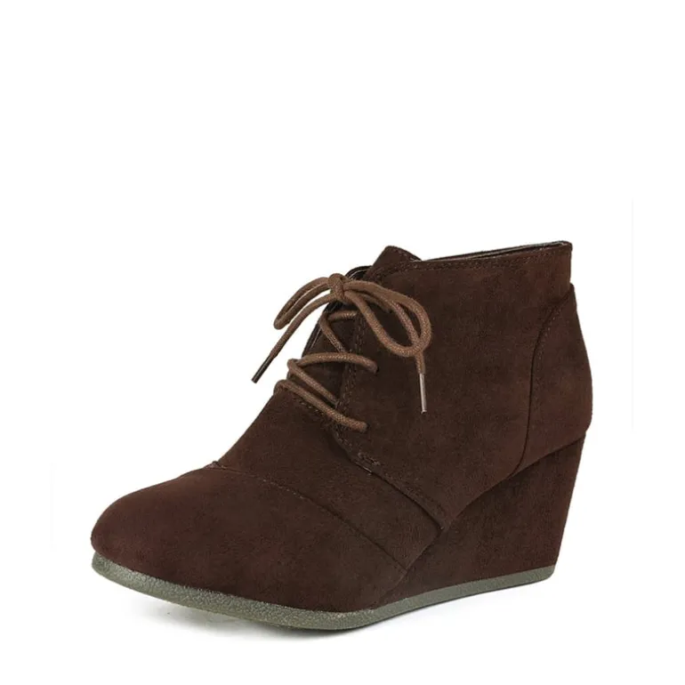 Lace Up Low Wedge Heel Ankle Boots