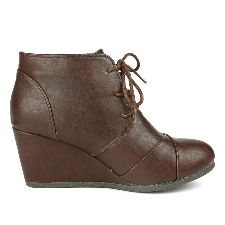 Lace Up Low Wedge Heel Ankle Boots