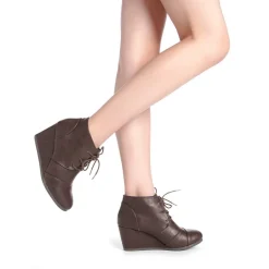 Lace Up Low Wedge Heel Ankle Boots