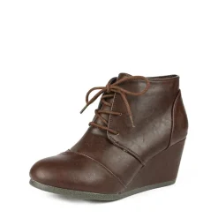 Lace Up Low Wedge Heel Ankle Boots