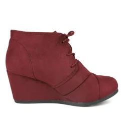 Lace Up Low Wedge Heel Ankle Boots