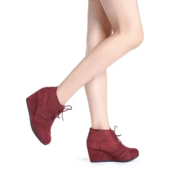 Lace Up Low Wedge Heel Ankle Boots
