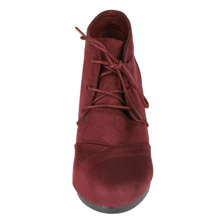 Lace Up Low Wedge Heel Ankle Boots