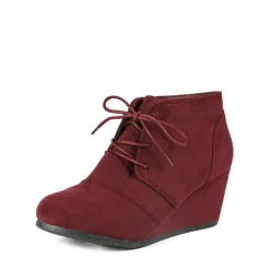Lace Up Low Wedge Heel Ankle Boots