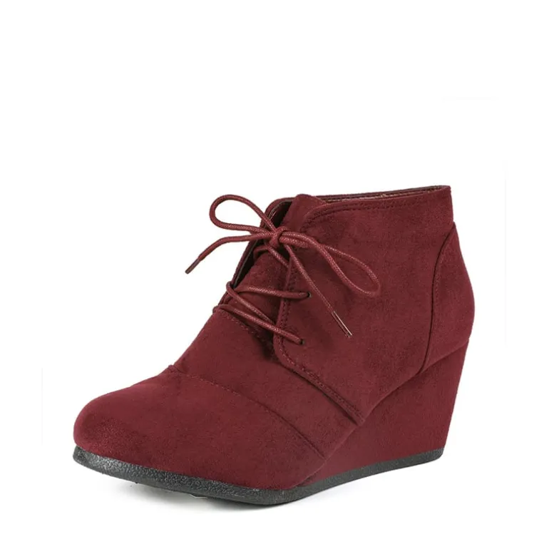 Lace Up Low Wedge Heel Ankle Boots