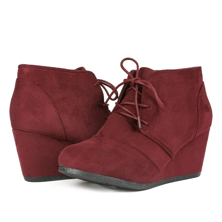 Lace Up Low Wedge Heel Ankle Boots