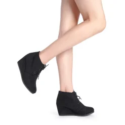 Lace Up Low Wedge Heel Ankle Boots