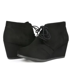 Lace Up Low Wedge Heel Ankle Boots