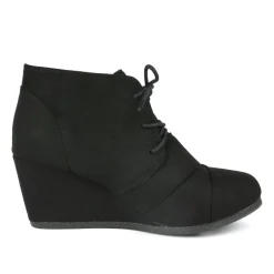 Lace Up Low Wedge Heel Ankle Boots