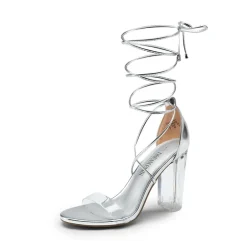 Lace Up Transparent Heel Sandals
