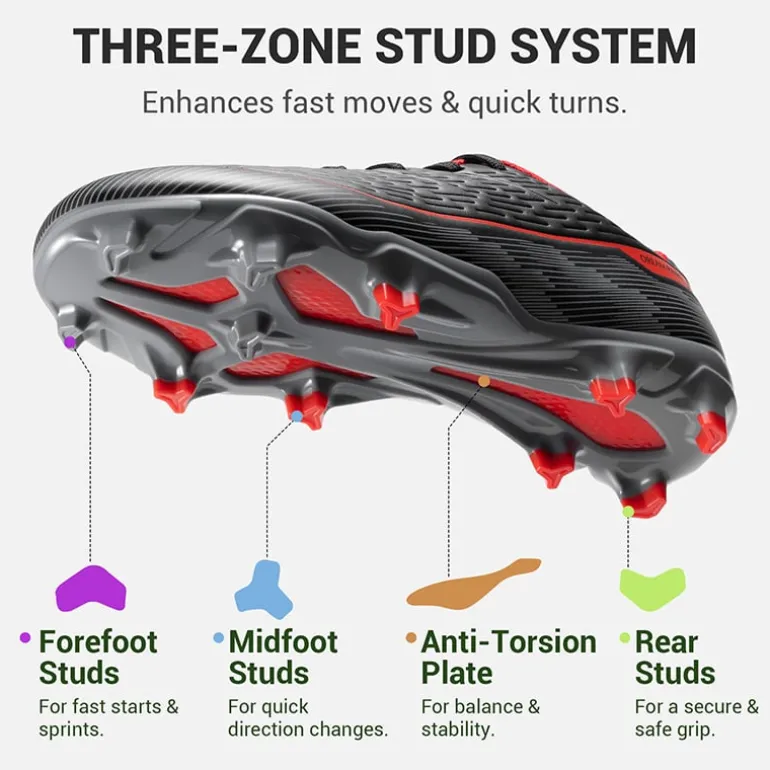 Lightweight Three-Zone Stud Kids' Soccer Cleats for Boys & Girls