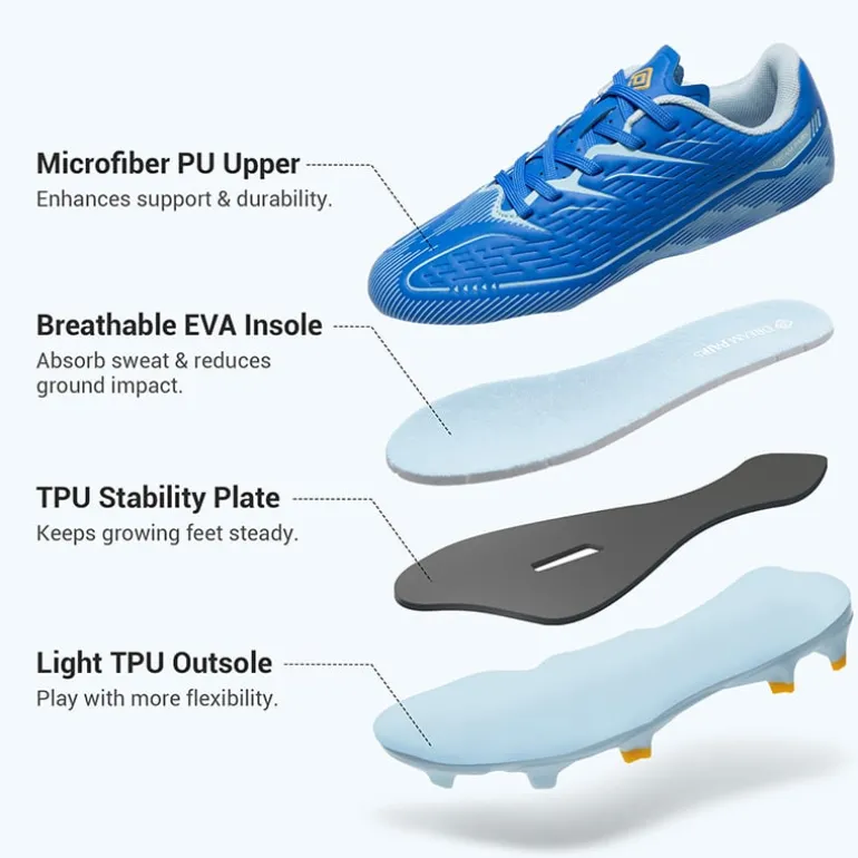 Lightweight Three-Zone Stud Kids' Soccer Cleats for Boys & Girls
