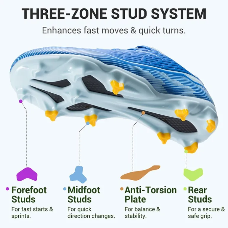 Lightweight Three-Zone Stud Kids' Soccer Cleats for Boys & Girls