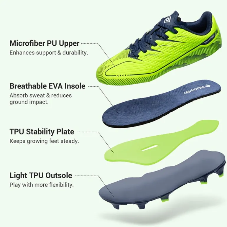 Lightweight Three-Zone Stud Kids' Soccer Cleats for Boys & Girls