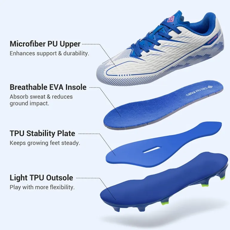 Lightweight Three-Zone Stud Kids' Soccer Cleats for Boys & Girls