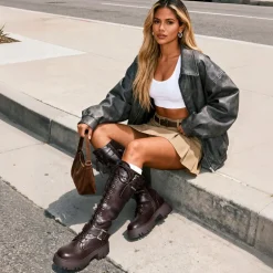 Lug Sole Platform Motorcycle Boots