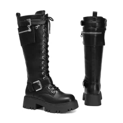 Lug Sole Platform Motorcycle Boots