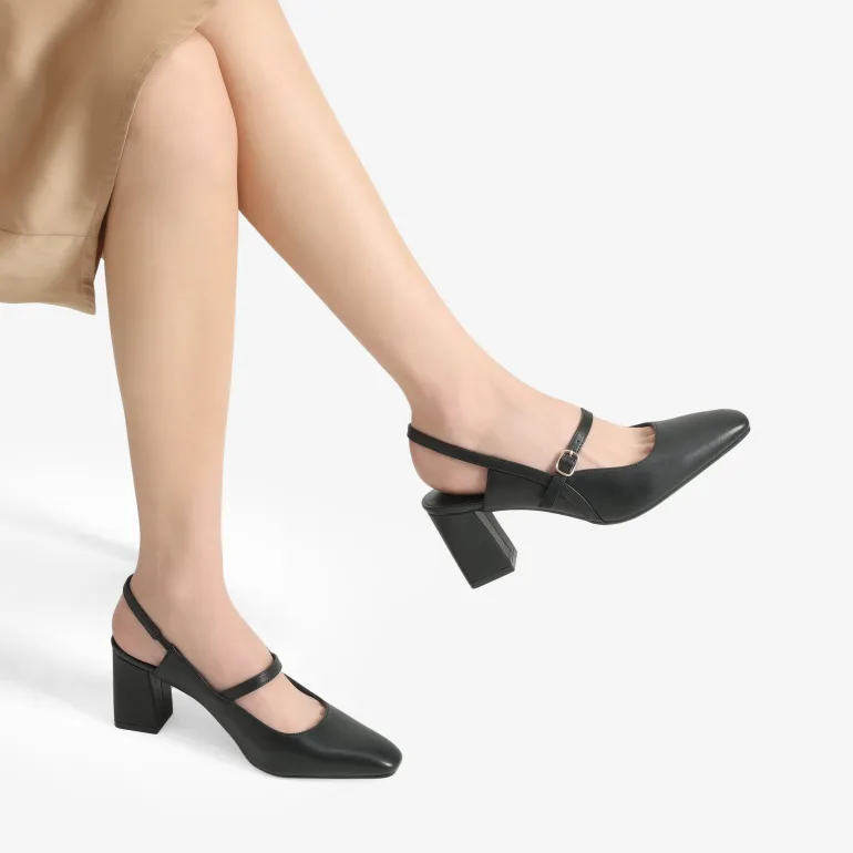 Mary Jane Slingback Chunky Heel Pumps