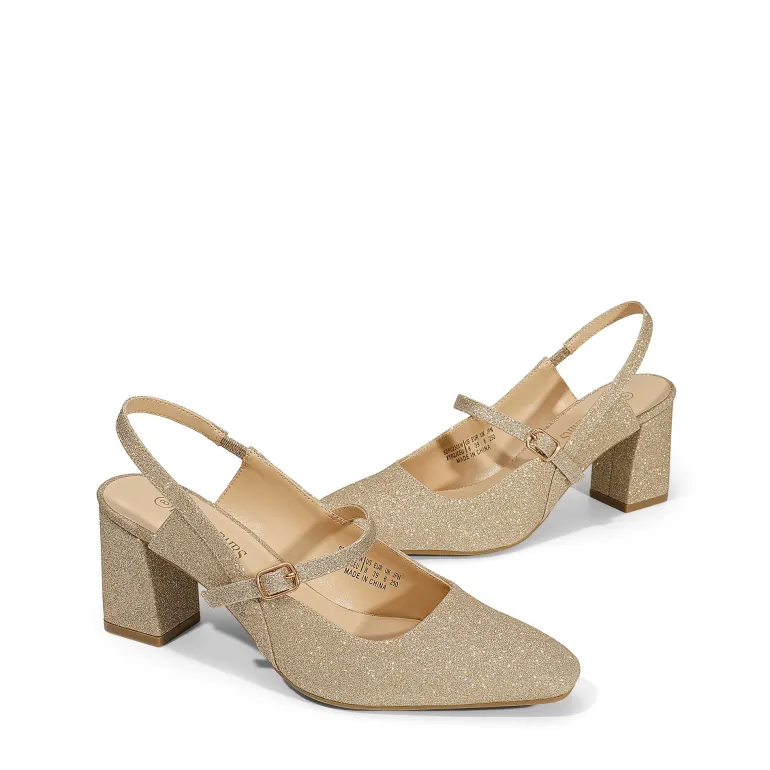 Mary Jane Slingback Chunky Heel Pumps