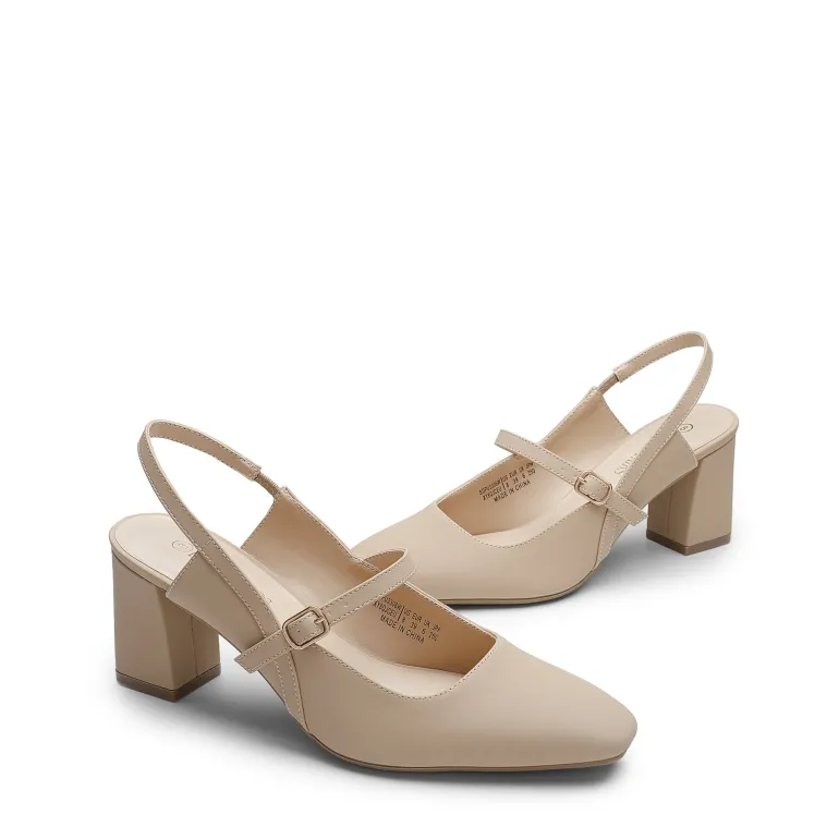 Mary Jane Slingback Chunky Heel Pumps