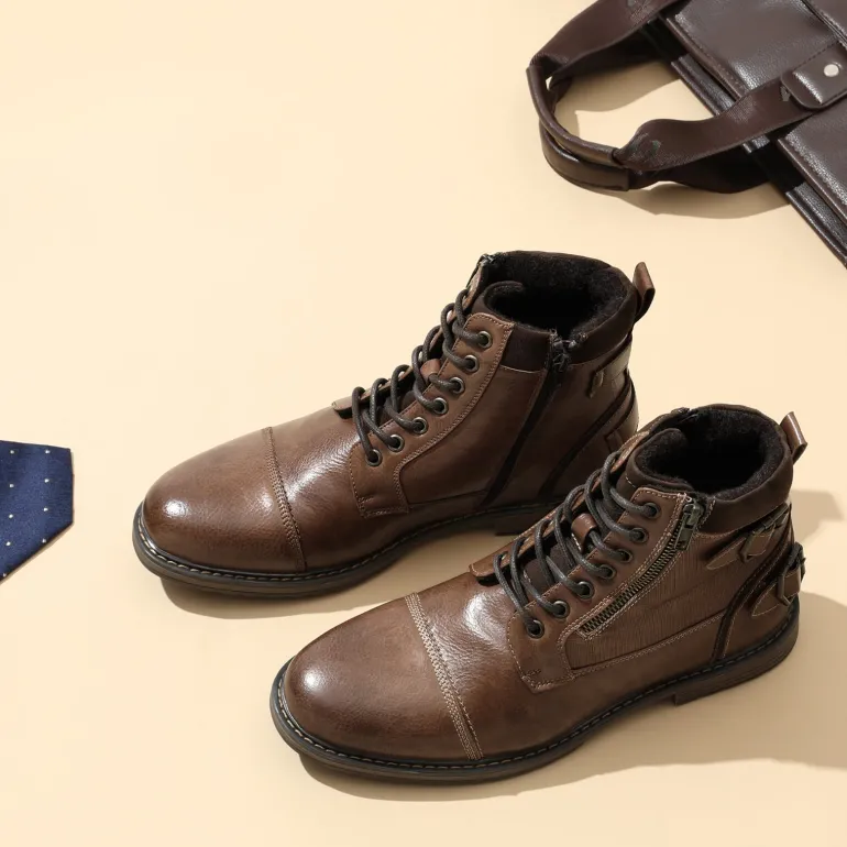 Men's Fur-Lined Combat Dress Boots