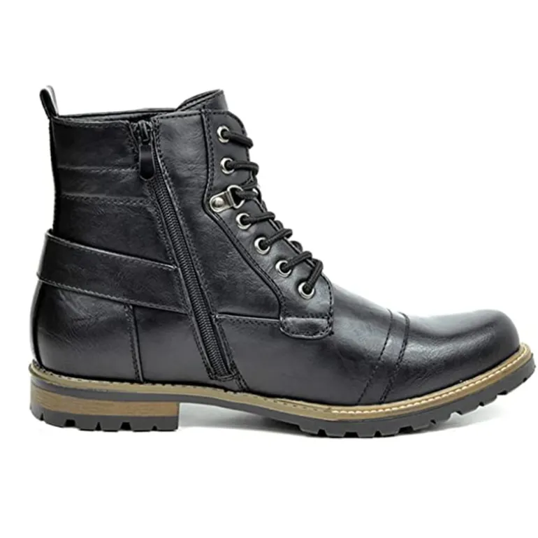 Men's Vegan Leather Motorcyle Combat Boots