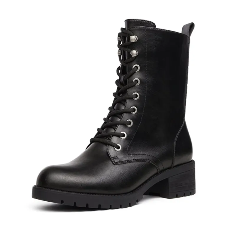 Mid Calf Chunky Lace Up Boots