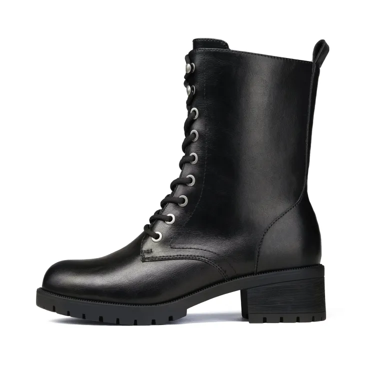 Mid Calf Chunky Lace Up Boots