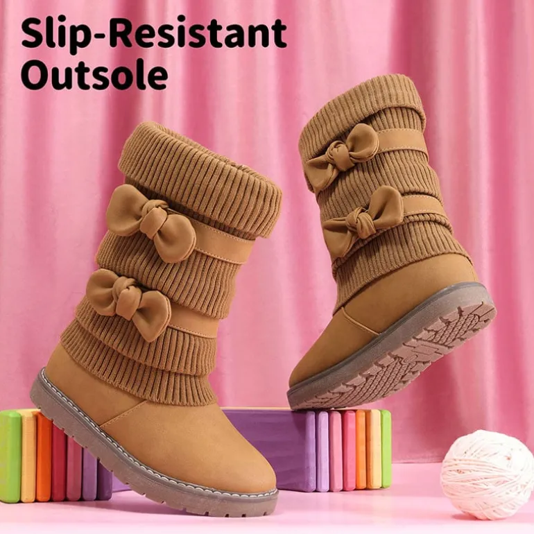 Mid Calf Faux Fur Lined Girls Snow Boots