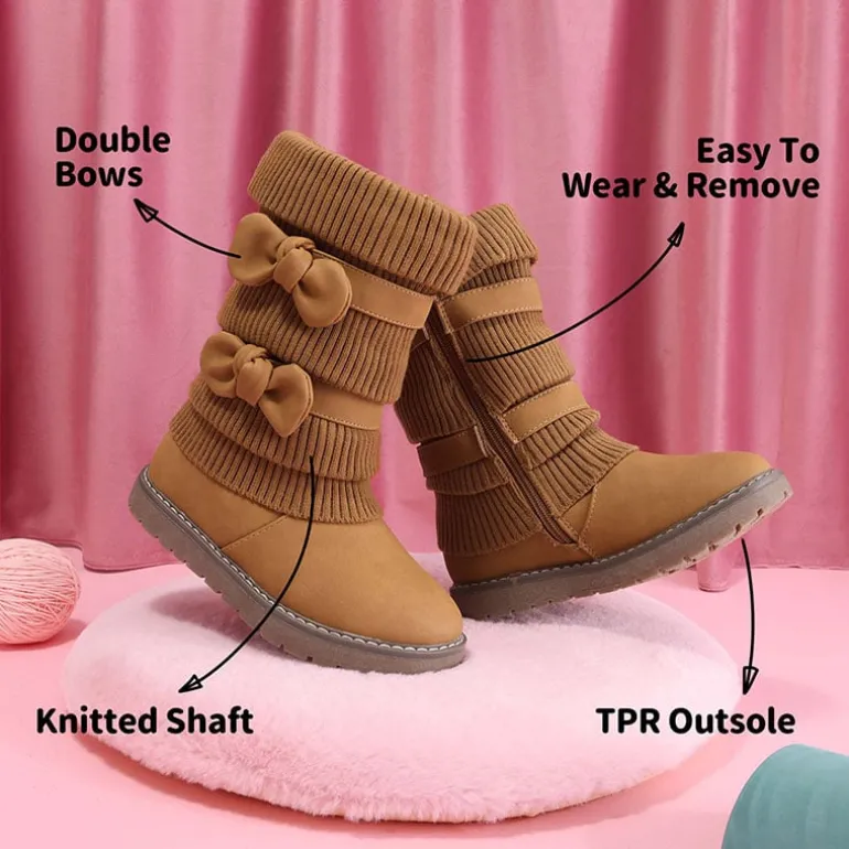 Mid Calf Faux Fur Lined Girls Snow Boots
