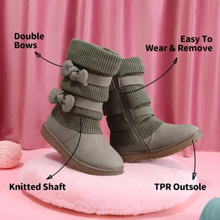 Mid Calf Faux Fur Lined Girls Snow Boots