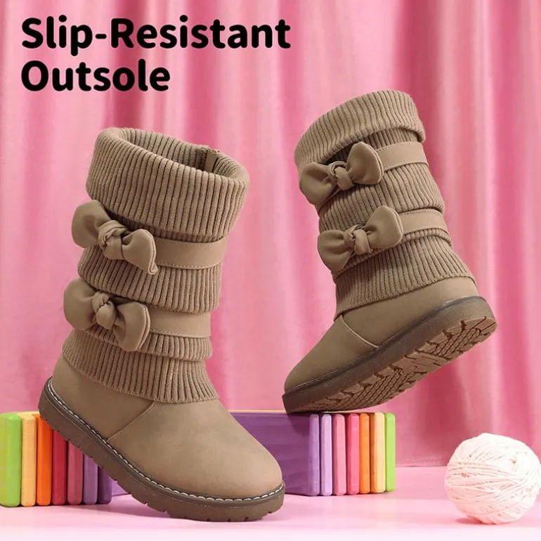 Mid Calf Faux Fur Lined Girls Snow Boots