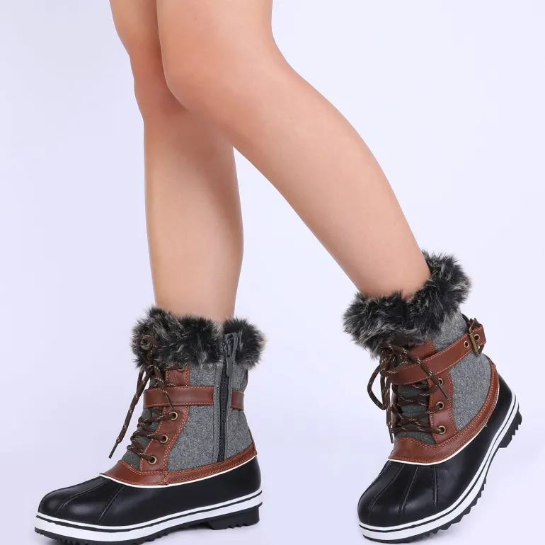 Mid Calf Faux Fur-Lined Winter Boots