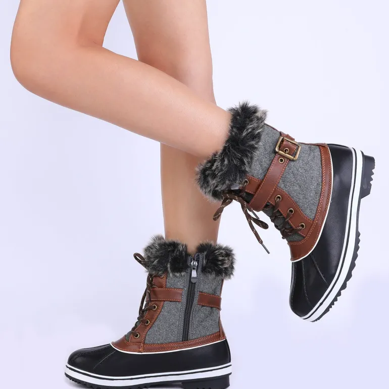 Mid Calf Faux Fur-Lined Winter Boots