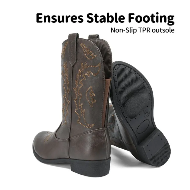 Mid Calf Kids Cowboy Riding Boots