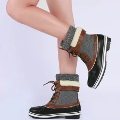 Mid Calf Lace Up Snow Boots
