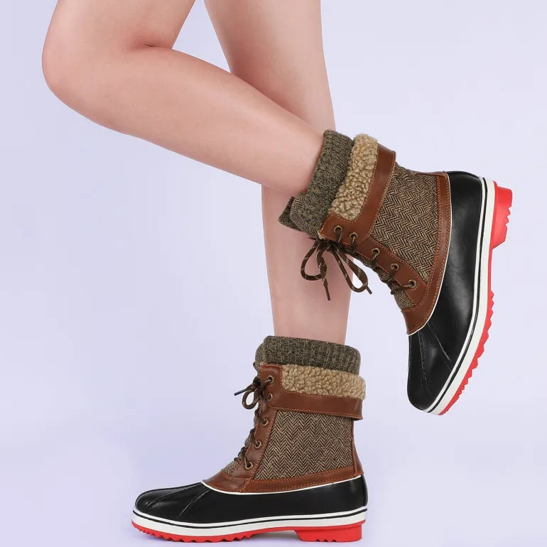 Mid Calf Lace Up Snow Boots