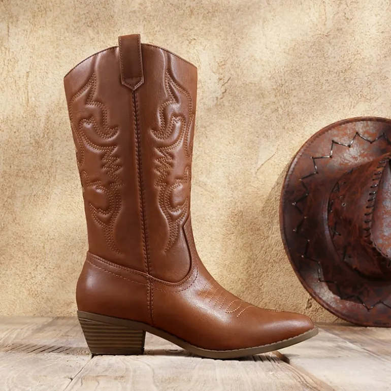 Mid Calf Western Cowboy Boots