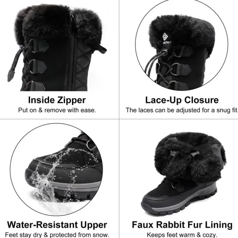 Non-Slip Mid Calf Faux Fur Snow Boots