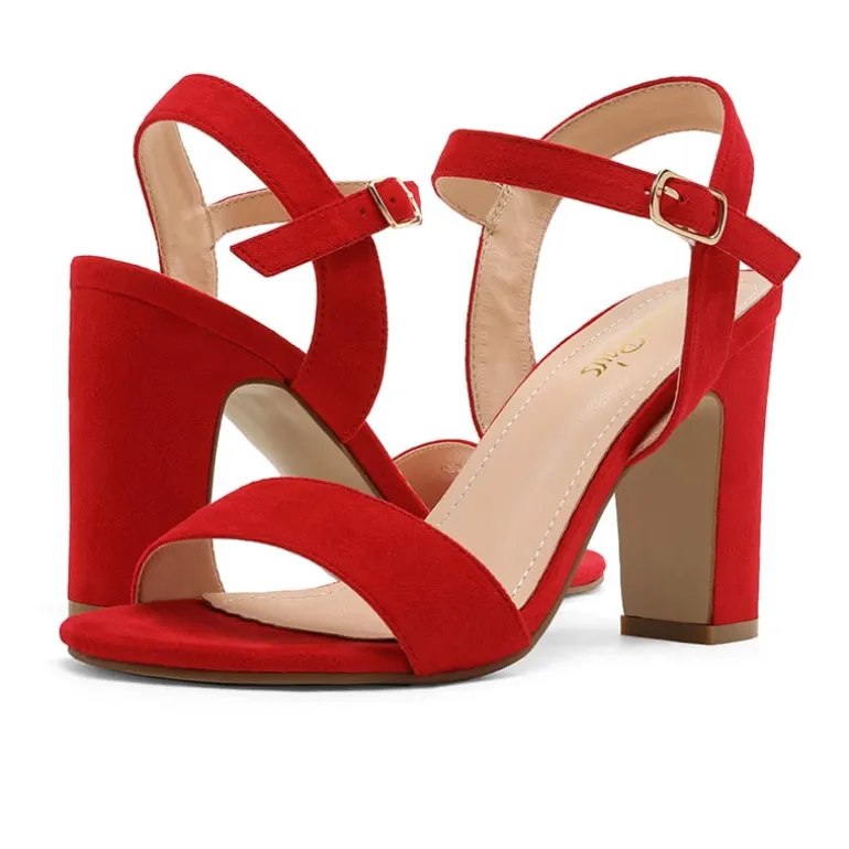 Open Toe Ankle Strap Chunky Heel Sandals