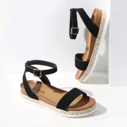 Open Toe Ankle-Strap Espadrille Platform Sandals