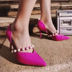 Pearl Straps Pointed Toe Stiletto Heel Pumps