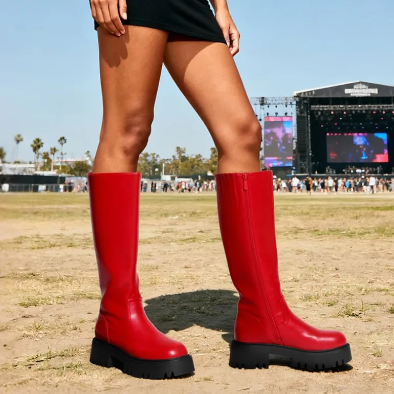 Platform Lug Sole Knee High Boots